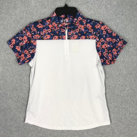 Bermuda Sands Polo Shirt Womens Small Floral‎ Mesh Pickleball Wicking Dry UPF 50 - Picture 1 of 13